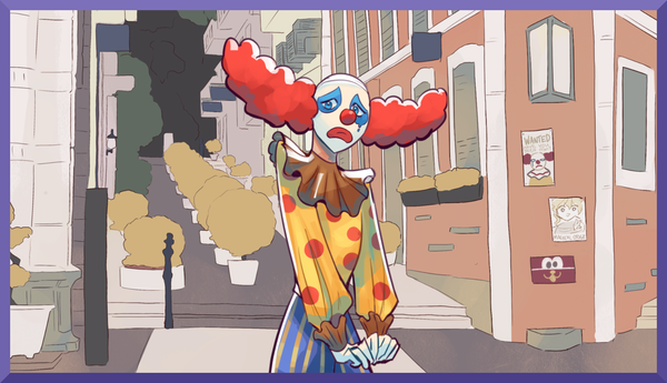 Decorated screenshot image of Pizzaro the clown from "Project Pizzaro Deep Dish"